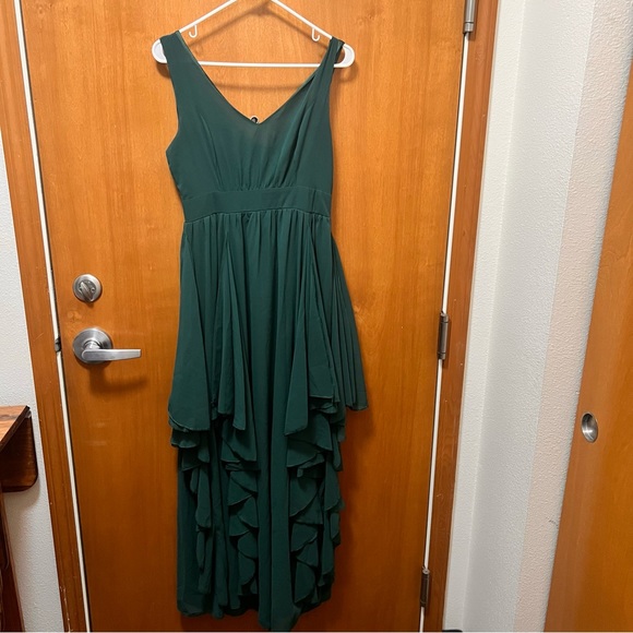 Forest Green Chiffon Dress with Layers - Picture 6 of 16